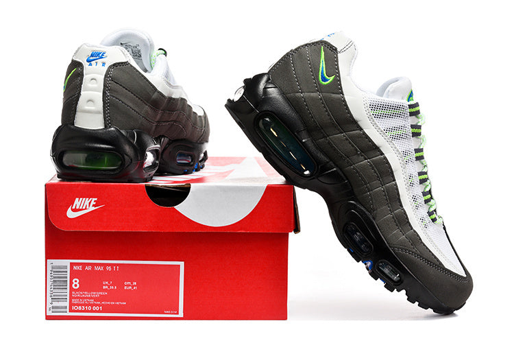 Nike Air Max 95 – Grey / White with Neon Green & Blue Accents