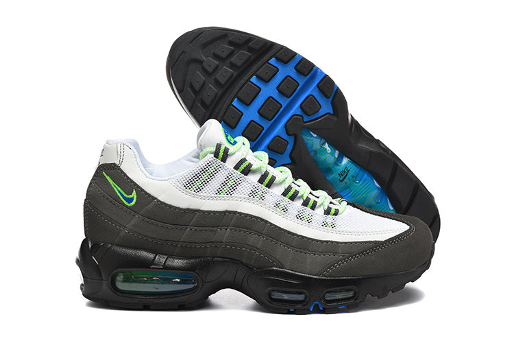 Nike Air Max 95 – Grey / White with Neon Green & Blue Accents
