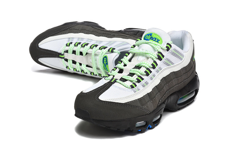 Nike Air Max 95 – Grey / White with Neon Green & Blue Accents