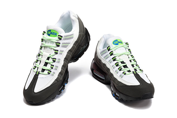 Nike Air Max 95 – Grey / White with Neon Green & Blue Accents
