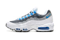 Nike Air Max 95 – Grey / White with Blue Accents & Speckled Midsole
